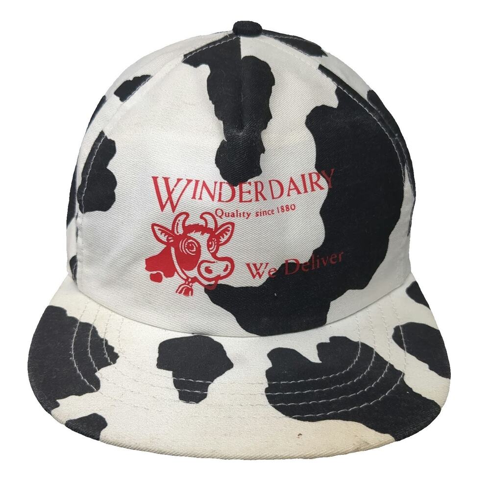 BCC 5 Panel White Black Red Cow Print Snapback Made in USA Dairy Hat Vintage
